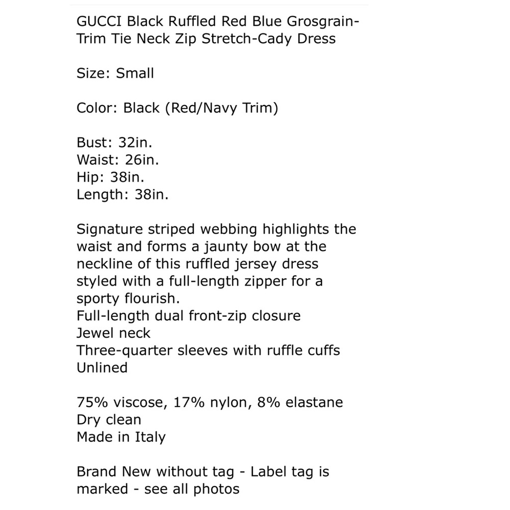 GUCCI Grosgrain Ruffle Bolo Pussybow Cady Dress S - Picture 13 of 13